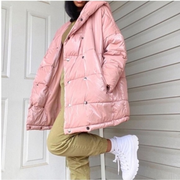 Zara Jackets & Blazers - NEW With Tags Zara Dusty Pink Metallic Oversized Hooded Down Puffer Coat Medium